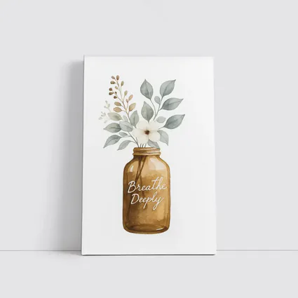 Breathe Deeply Mason Jar Watercolor Floral