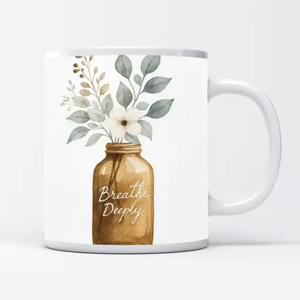 Breathe Deeply Mason Jar Watercolor Floral