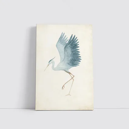 Blue Heron Dancing Watercolor Beige Background