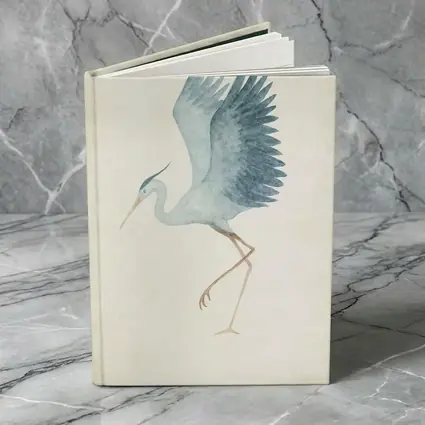 Blue Heron Dancing Watercolor Beige Background