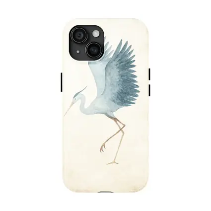 Blue Heron Dancing Watercolor Beige Background