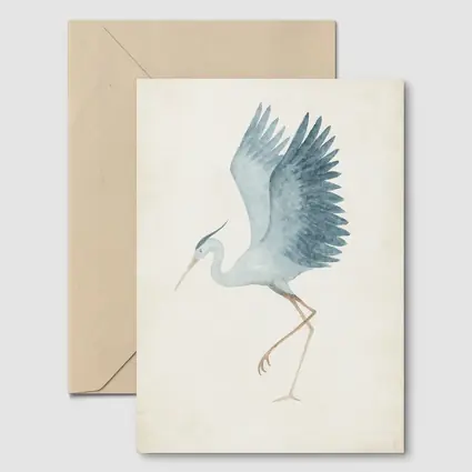 Blue Heron Dancing Watercolor Beige Background