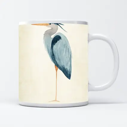 Great Blue Heron Watercolor Beige Background