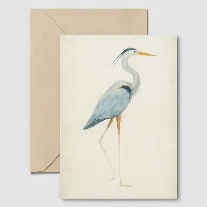Great Blue Heron Watercolor Beige Background