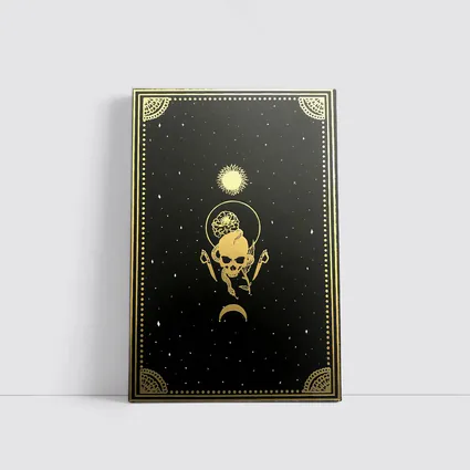 Gold Skull Sun Moon Black Mystical Art