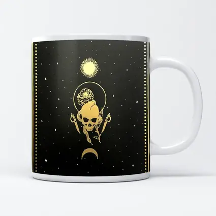 Gold Skull Sun Moon Black Mystical Art