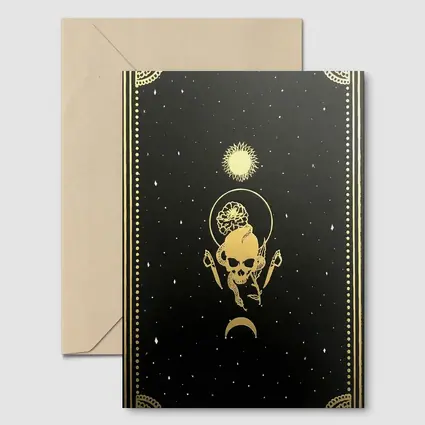 Gold Skull Sun Moon Black Mystical Art