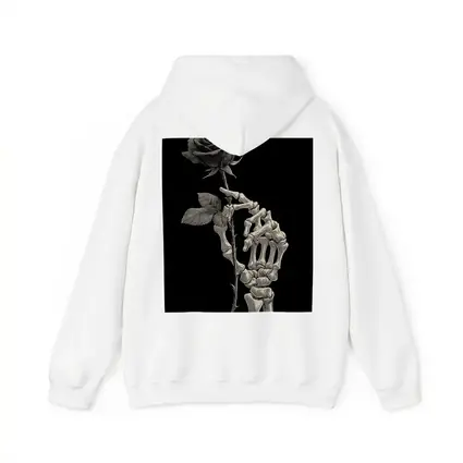 Skeleton Hand Holding Rose Black Background