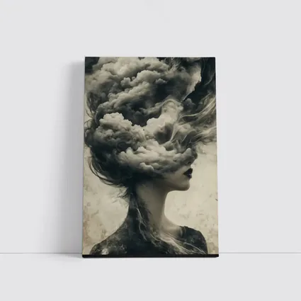 Woman Head Clouds Surreal Dark Sepia Art