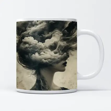 Woman Head Clouds Surreal Dark Sepia Art