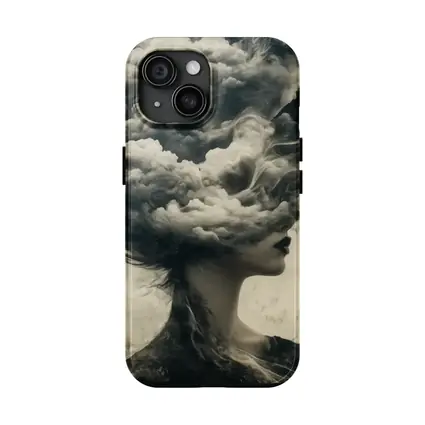 Woman Head Clouds Surreal Dark Sepia Art