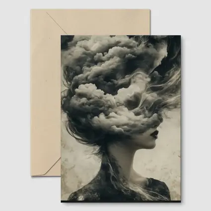 Woman Head Clouds Surreal Dark Sepia Art