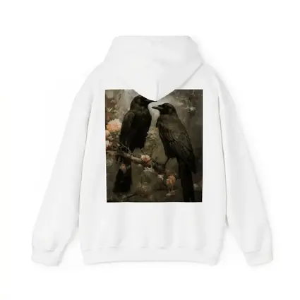 Two Ravens Perched Dark Floral Background