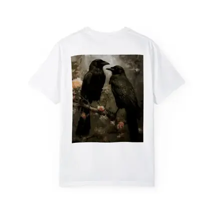 Two Ravens Perched Dark Floral Background