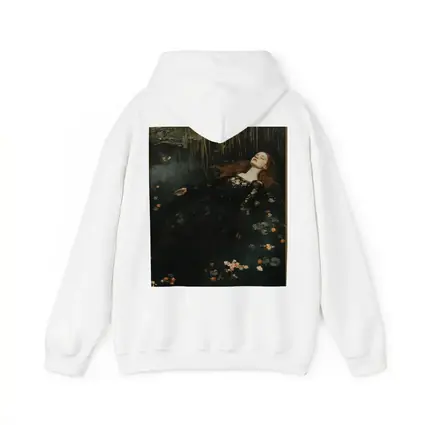 Red Haired Woman Floating Dark Water Flowers