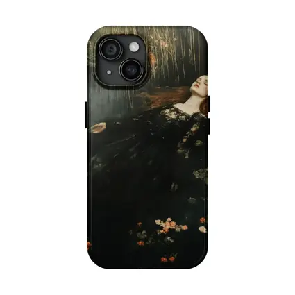 Red Haired Woman Floating Dark Water Flowers