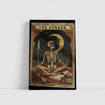 Skeleton Reader Tarot Card Crescent Moon Night