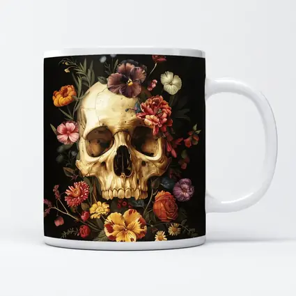 Skull With Colorful Flowers Dark Background