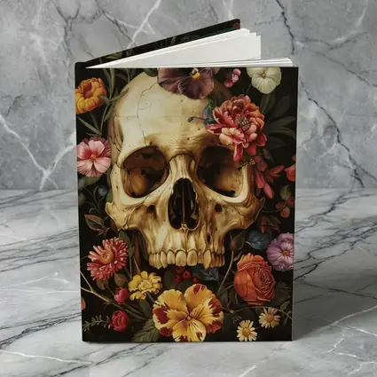 Skull With Colorful Flowers Dark Background