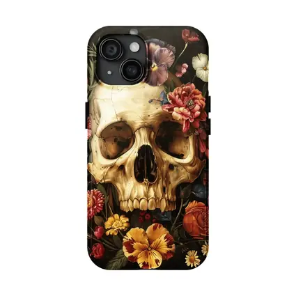 Skull With Colorful Flowers Dark Background