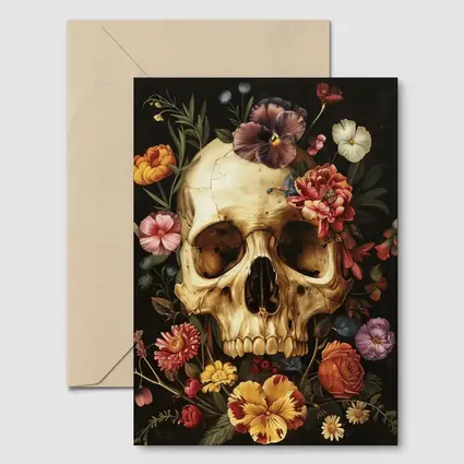 Skull With Colorful Flowers Dark Background