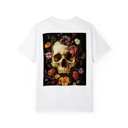 Skull With Colorful Flowers Dark Background