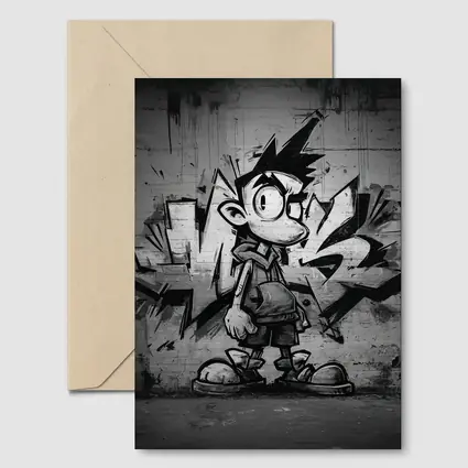 Graffiti Street Art Boy Black White Wall