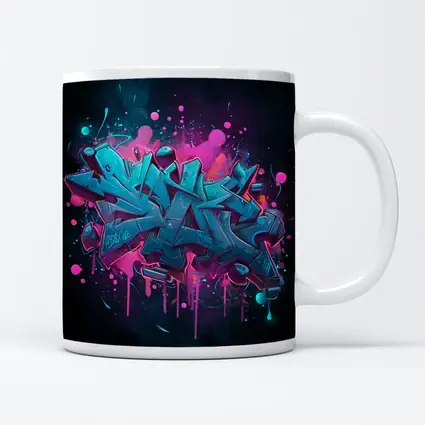 Teal Graffiti Letters Pink Splash Dark Background