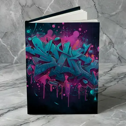 Teal Graffiti Letters Pink Splash Dark Background