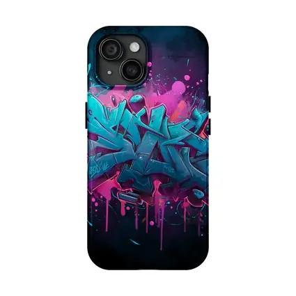 Teal Graffiti Letters Pink Splash Dark Background