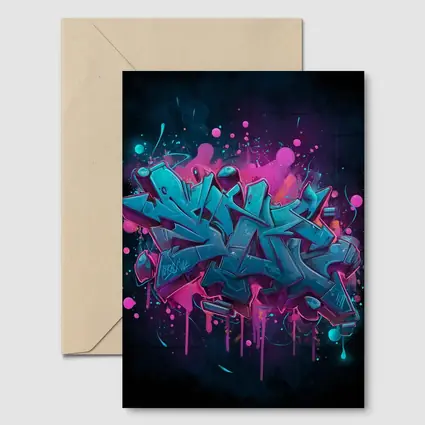 Teal Graffiti Letters Pink Splash Dark Background