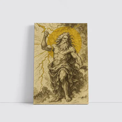 Zeus Greek God Hurling Lightning Bolt Art