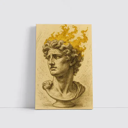 Greek Sculpture Bust With Golden Flames