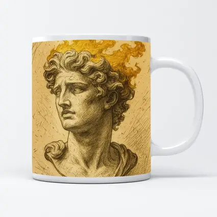 Greek Sculpture Bust With Golden Flames
