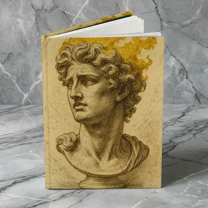 Greek Sculpture Bust With Golden Flames
