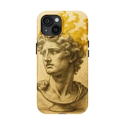 Greek Sculpture Bust With Golden Flames