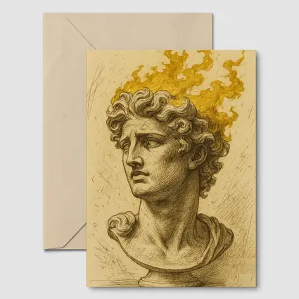 Greek Sculpture Bust With Golden Flames