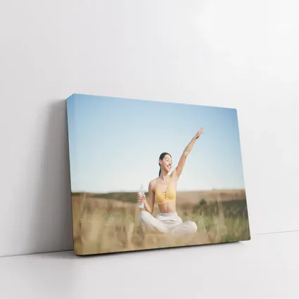 Woman Practicing Yoga Outdoors Sunny Field