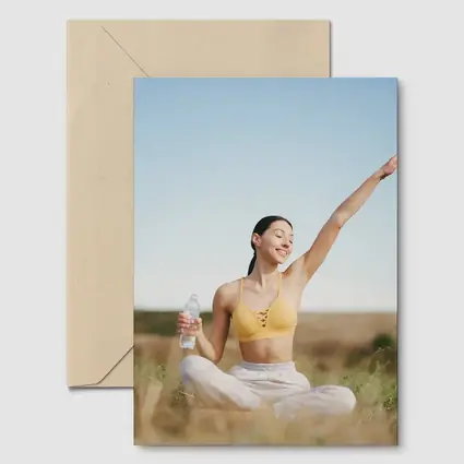 Woman Practicing Yoga Outdoors Sunny Field