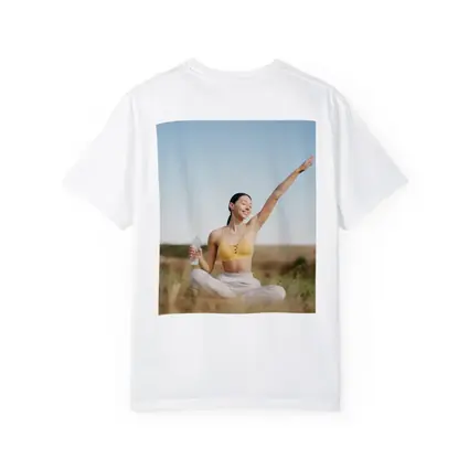 Woman Practicing Yoga Outdoors Sunny Field