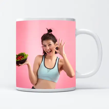 Fit Woman Holding Salad Bowl Pink Background