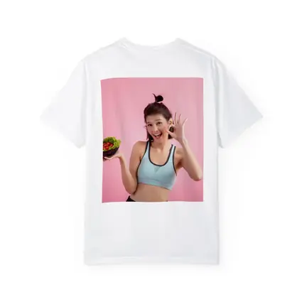 Fit Woman Holding Salad Bowl Pink Background