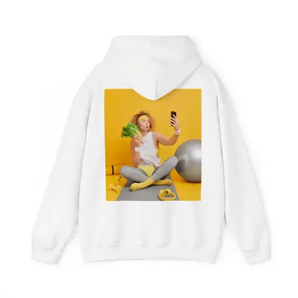 Fit Woman Selfie Yoga Mat Yellow Background