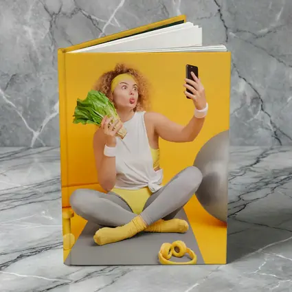 Fit Woman Selfie Yoga Mat Yellow Background