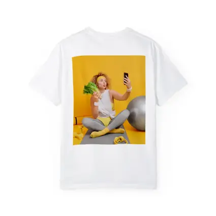 Fit Woman Selfie Yoga Mat Yellow Background