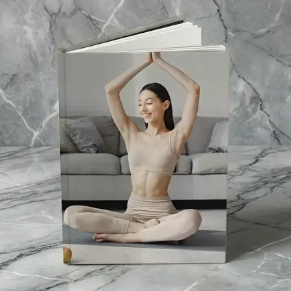 Woman Practicing Yoga Pose Bright Living Room