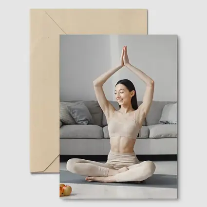 Woman Practicing Yoga Pose Bright Living Room