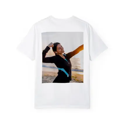 Woman Celebrating Victory at Sunrise Beach