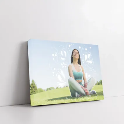 Woman Meditating Outdoors Park Floral Design