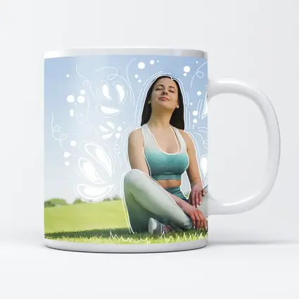 Woman Meditating Outdoors Park Floral Design